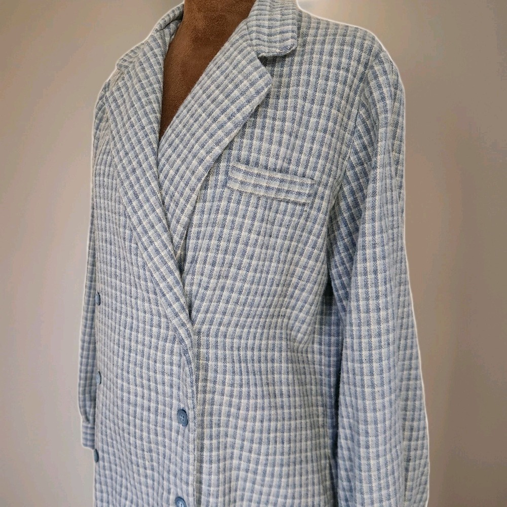 Vintage Handmade Plaid Duster Coat Blue Mid Length Pockets Soft Academia Women's - Picture 2 of 8